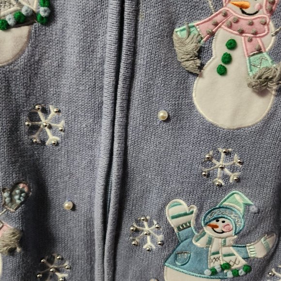 Women's Petite CB Collections Embroidered Snowman Zip Up Sweater Vest - Picture 6 of 9